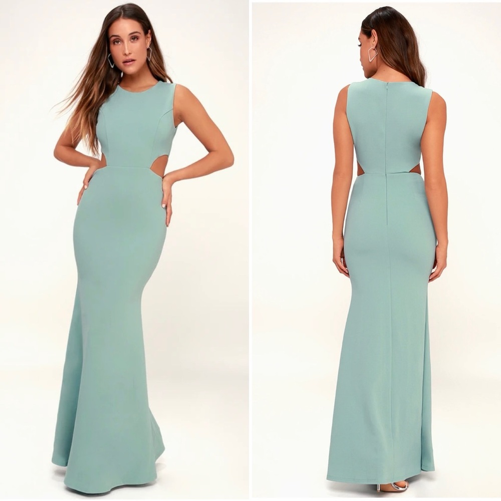 Lulus Sage Green Waist Cut Out Dress Small Mermaid Skirt Sexy